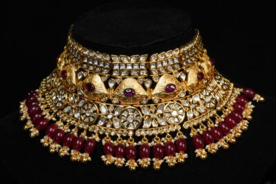 Elegant Golden - Maroon Heavy Kundan Bridal Set