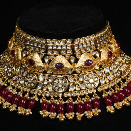 Elegant Golden - Maroon Heavy Kundan Bridal Set