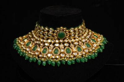 Designer Heavy Kundan Bridal Set with Green Stones