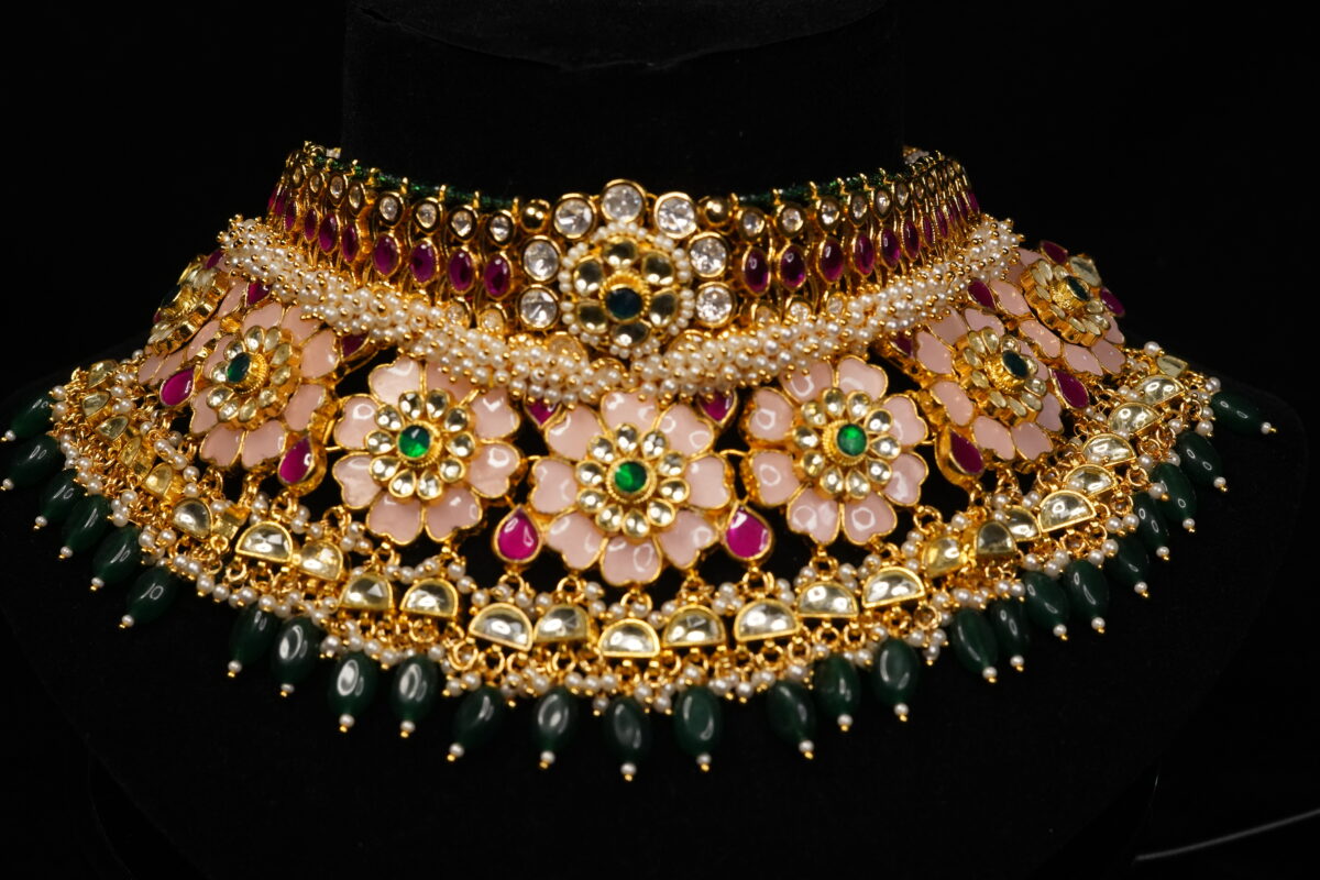 Enigmatic Pink & Green Bridal Necklace Set