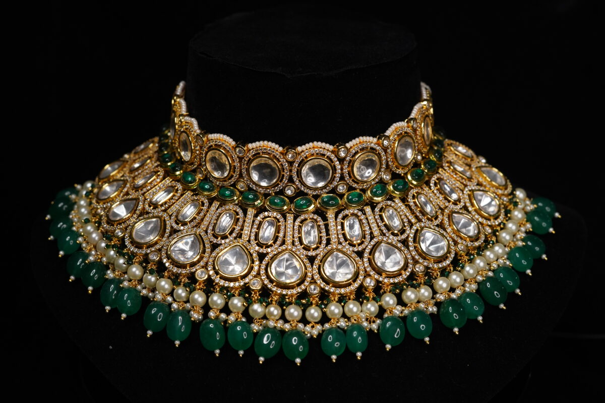 Charming Golden Green Kundan Choker Set