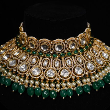 Charming Golden Green Kundan Choker Set