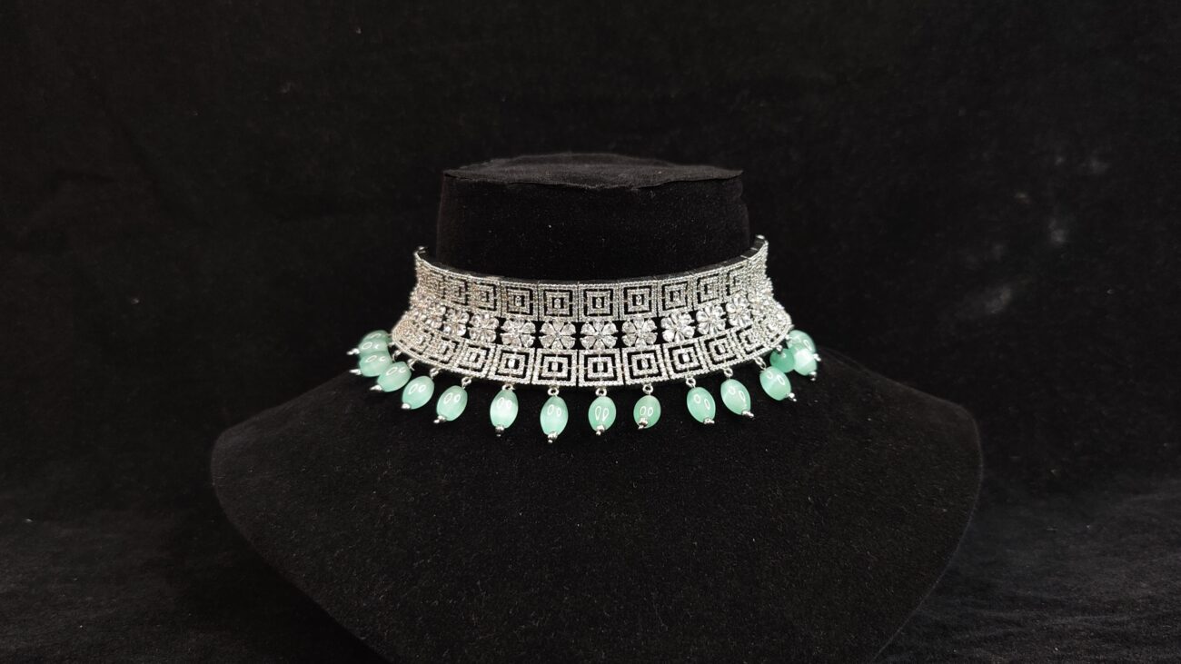 Mint Green Drops Queen look American Diamond Choker Set