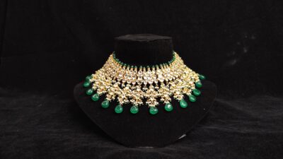 Pachi Stones with Green Drops Bridal Necklace Set