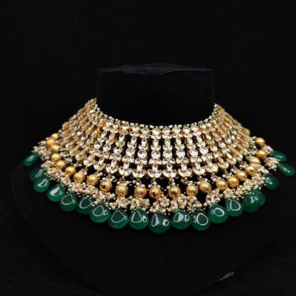 Opulent Pachi Bridal Necklace Set with Green Drops