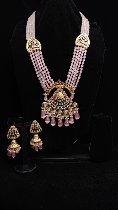 Pink Layered Traditional Pendant Necklace Set